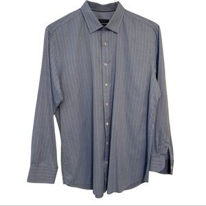Bugatchi - Men’s Dress Shirt Blue Geometric Pattern  Button Front XL XXL